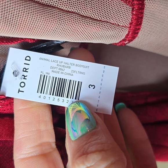 Torrid Curve Animal Lace-up Halter Bodysuit Rhubarb Red 3x New - Picture 9 of 10